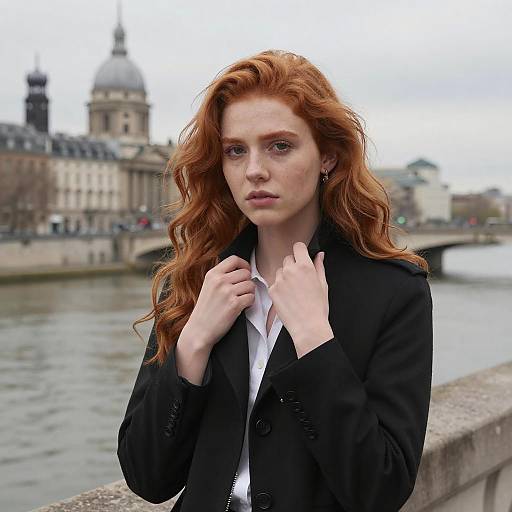 Pensive Redhead Woman in Urban Setting
