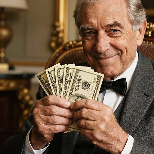 Old Man Flaunting Wealth Dramatically