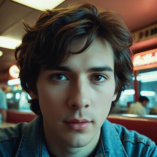 Young Man in Cyberpunk 70s Diner