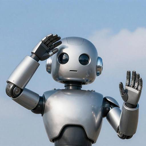 Neutral Silver Robot Under Blue Sky