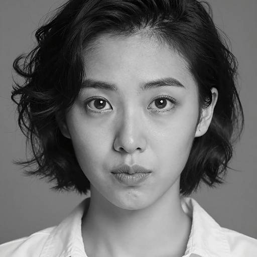 Black and white portrait of woman with short curly hair