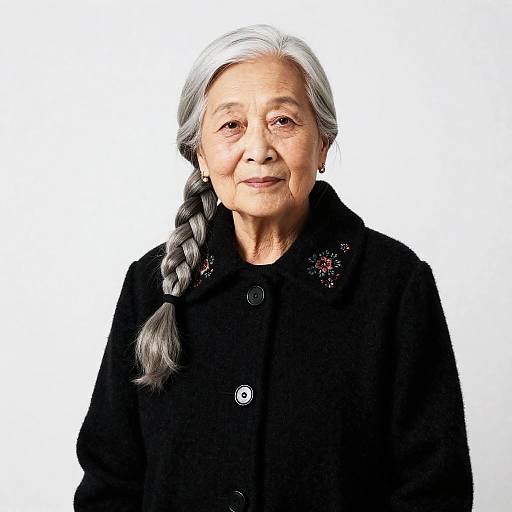 Elderly Woman in Embroidered Cashmere Coat