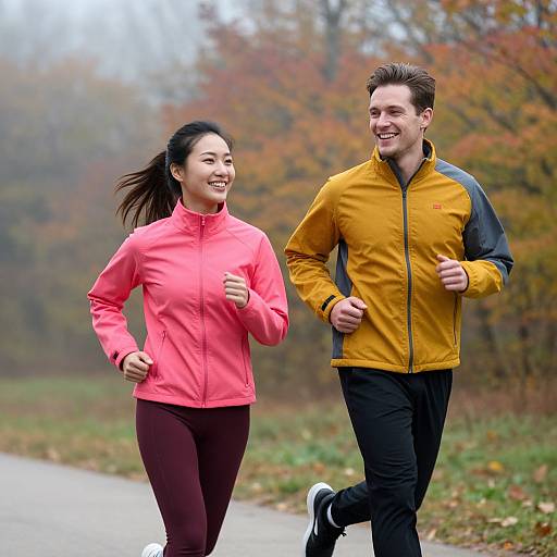 Joyful Autumn Jogging Couple
