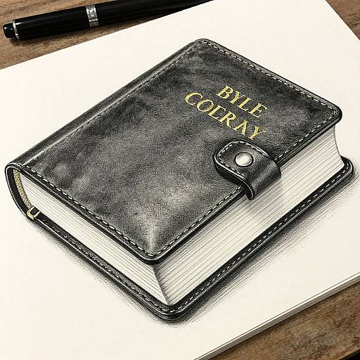 Photograph of a weathered black leather Bible with 