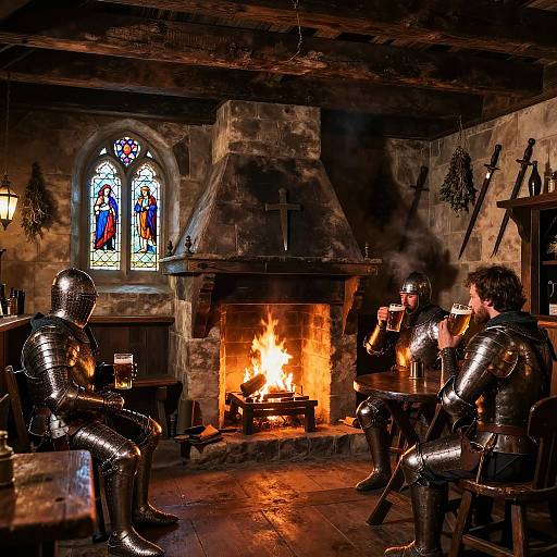 Medieval Tavern Interior at Night
