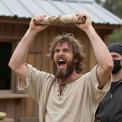 Bearded Man Shouting with Mysterious Figure