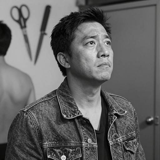 Serious Man in Denim Jacket Portrait