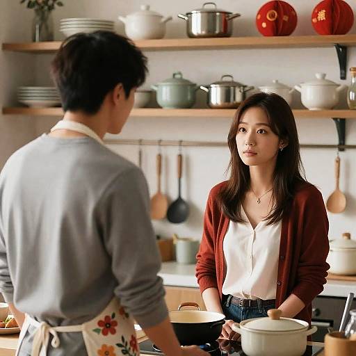 Cozy Kitchen Scene with Engaging Characters