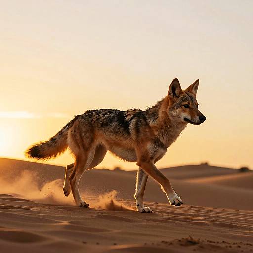 Dingo Sprinting Across Sunset Dunes