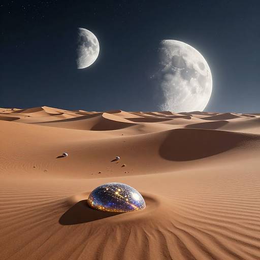 Surreal 3D Desert Under Twin Moons
