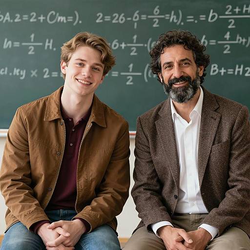 Teacher and Student in Classroom with Chalkboard