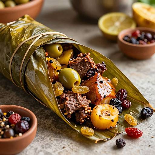 Vibrant Hallacas in Rustic Kitchen