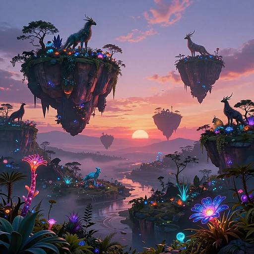 Surreal Fantasy Landscape with Floating Islands