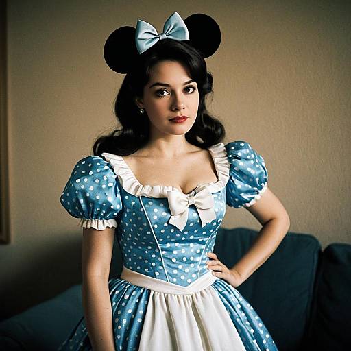 Woman in Disney Bow Dress Costume