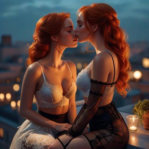 Romantic Rooftop Scene with Two Women