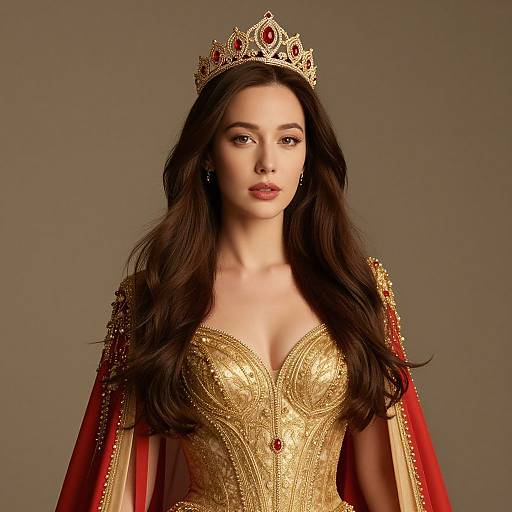 Regal Woman in Gold and Red Dress