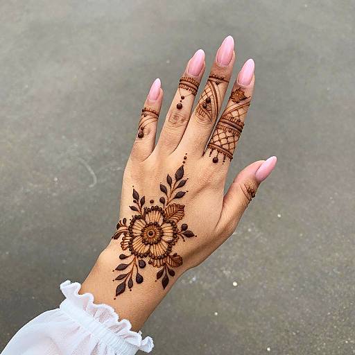 Elegant Henna Hand with Pink Nails