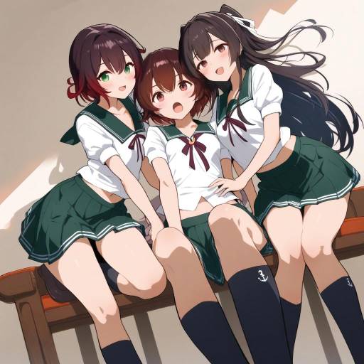 Adorable Schoolgirls in Colorful Uniforms