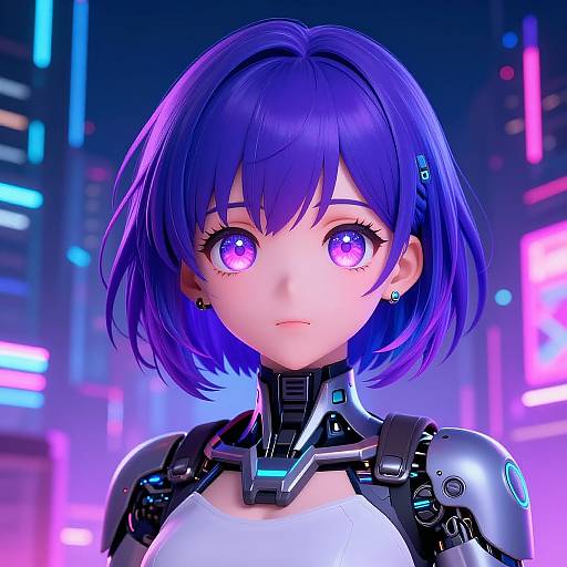 Futuristic AI Anime Girl with Neon Cybernetics