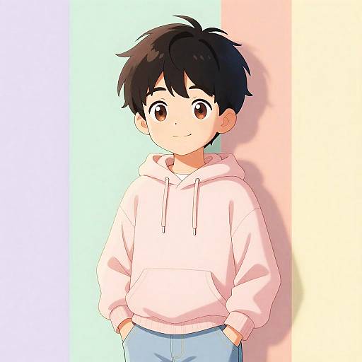 Pastel Anime Portrait of Thoughtful Boy