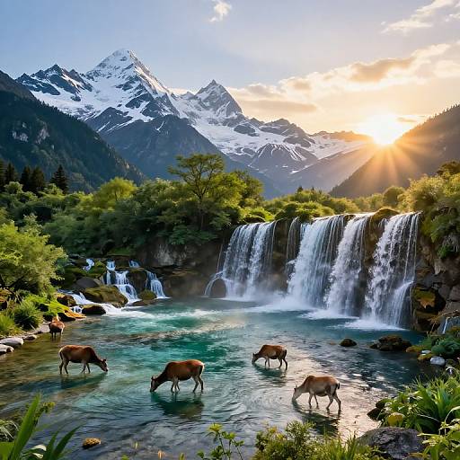Panoramic Snowy Mountain Vista at Sunrise
