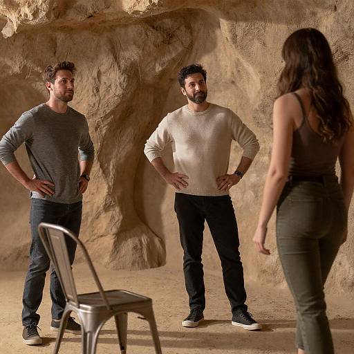 Candid Moment in a Sandy Cave Room