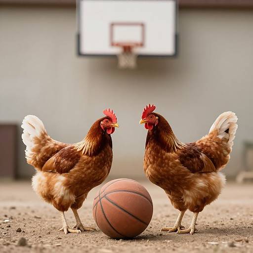 Chickens Playing Basketball Scene