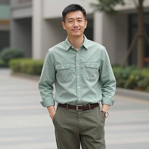 Casually Dressed Asian Man Outdoors