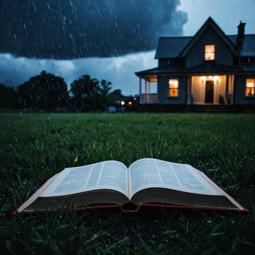 Open Book on Grass in the Rain at Dusk