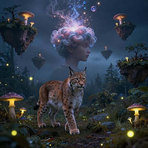 Nocturnal Lynx Double Exposure Dreamscape