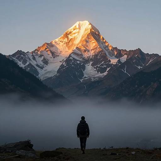 Solitary Figure Approaches Luminous Peak