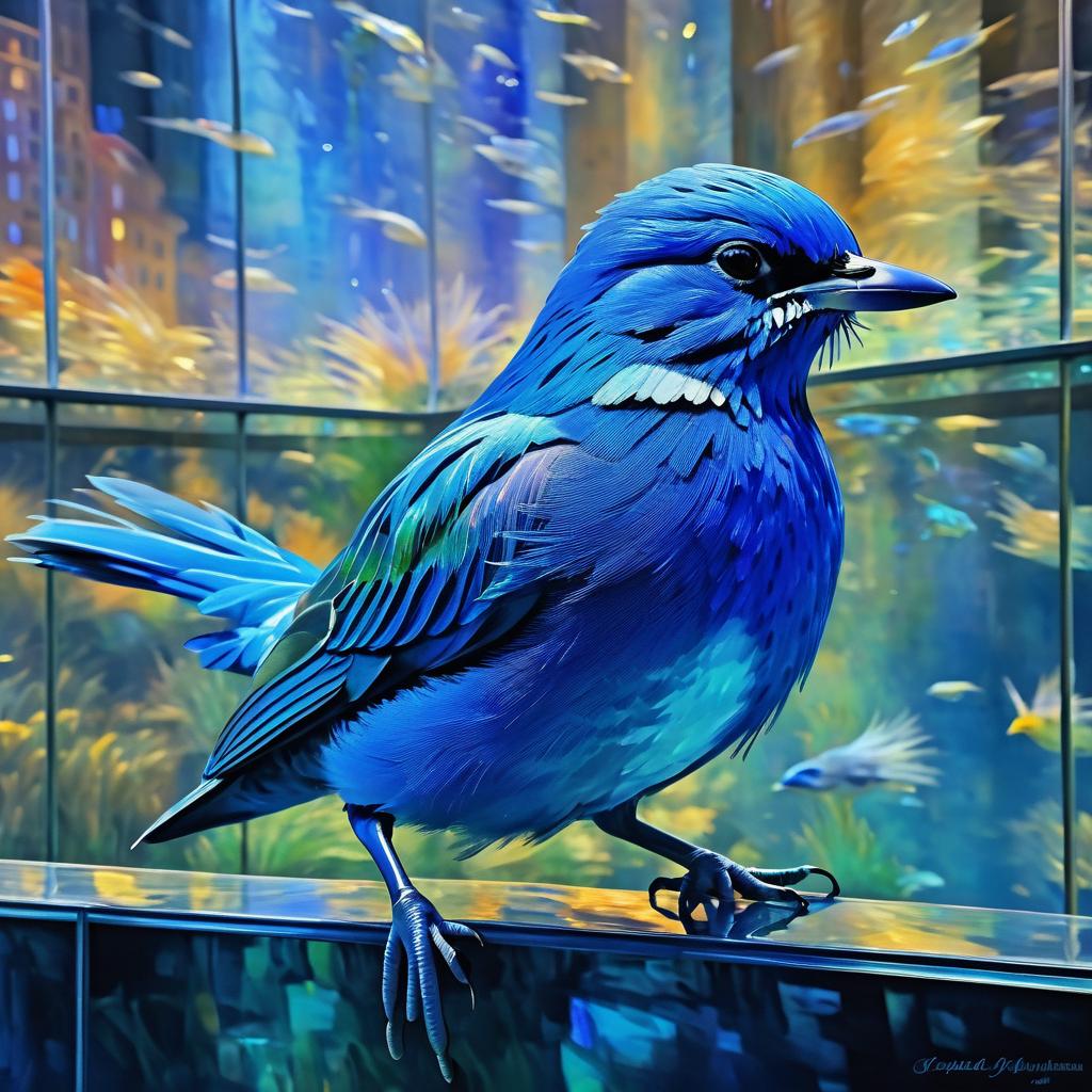 Impressionistic Blue Bird at Aquarium