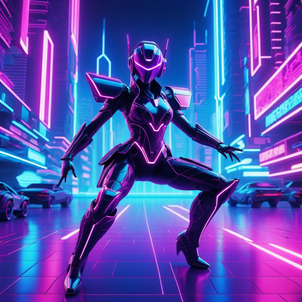 Retro Futuristic Robot Assassin in Neon Paradise