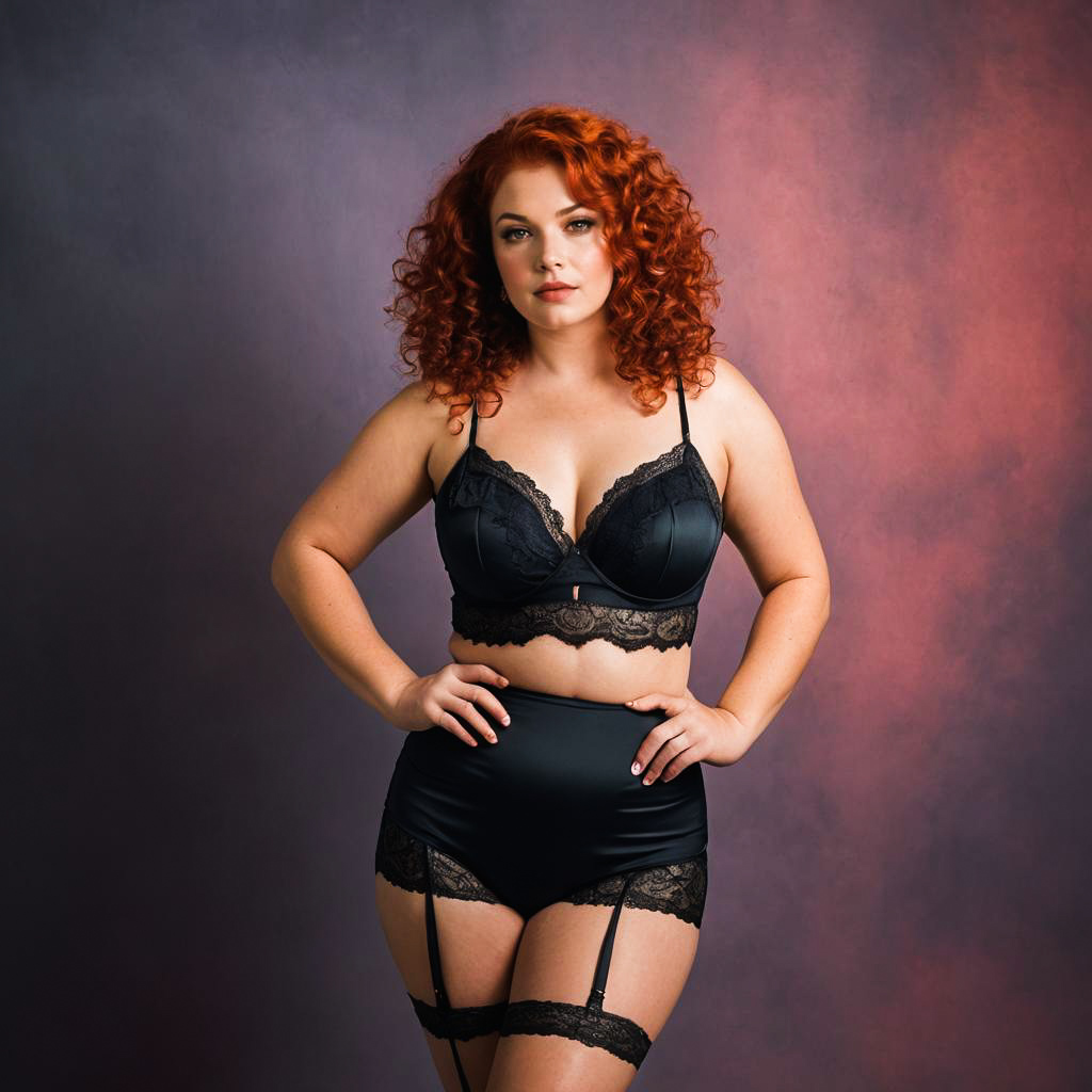 Playful Curvy Redhead Lingerie Photoshoot