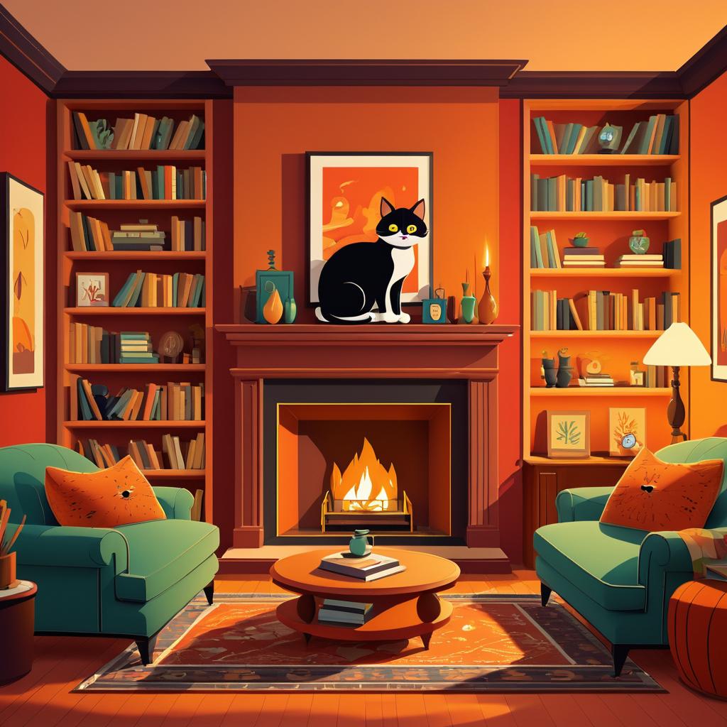 Cozy Cat Art in Warm Colors