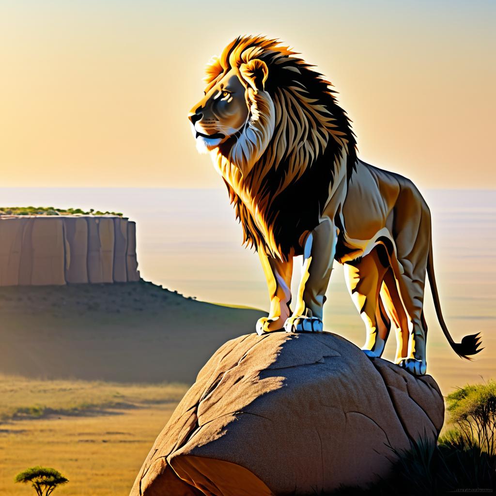 Majestic Lion on Sunlit Rock