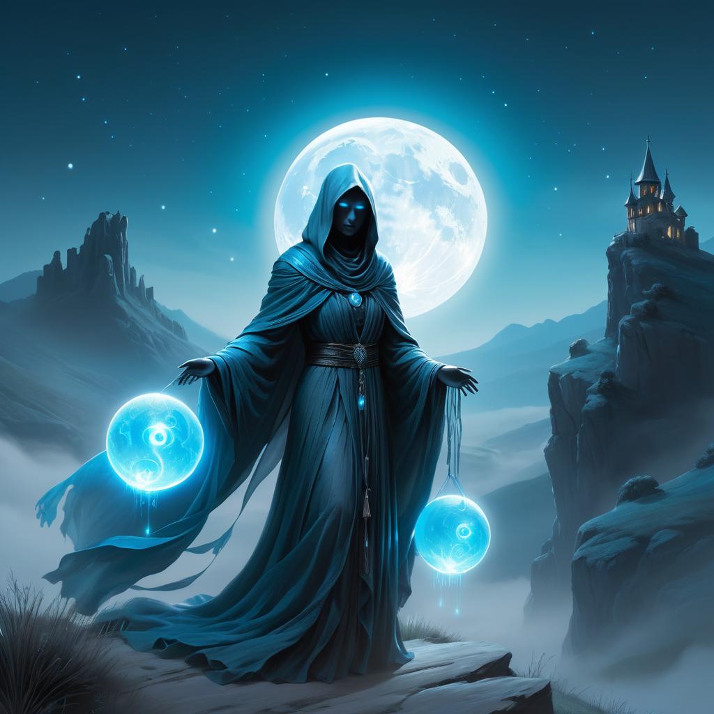 Ethereal Wraith on a Moonlit Hilltop