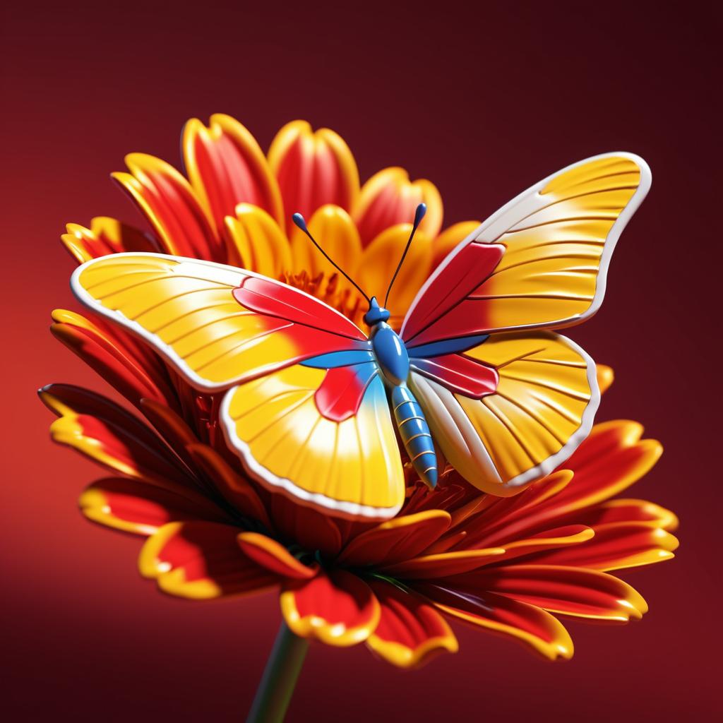 Ceramic Butterfly on Vibrant Flower