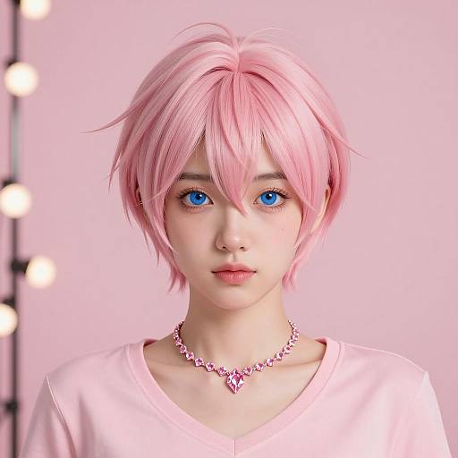 Anime-Style Young Woman with Pink Pixie Wig