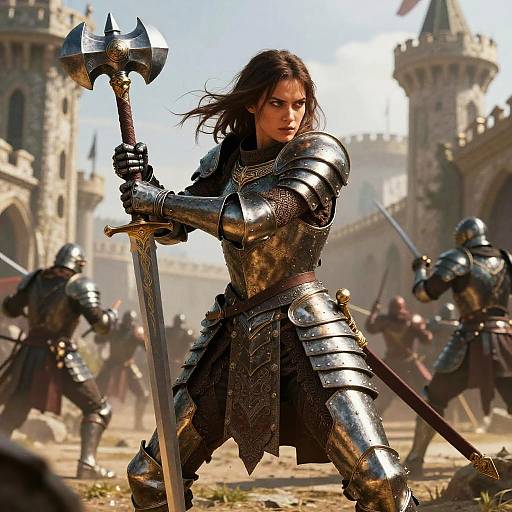 Fierce Warrior Woman in Bronze Armor