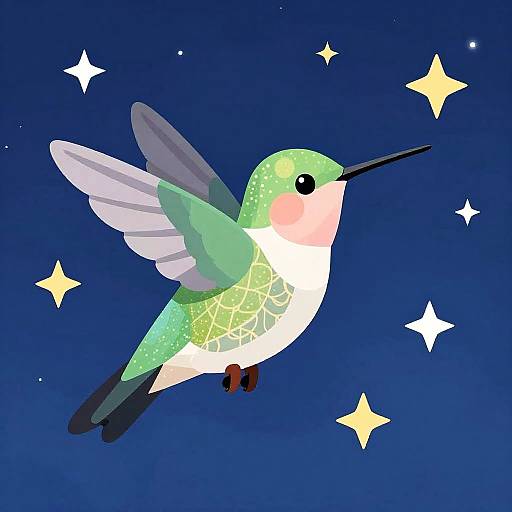 Whimsical Winged Hummingbird Illustration