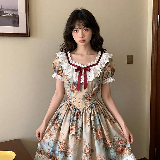 Vintage Floral Dress Portrait in Room