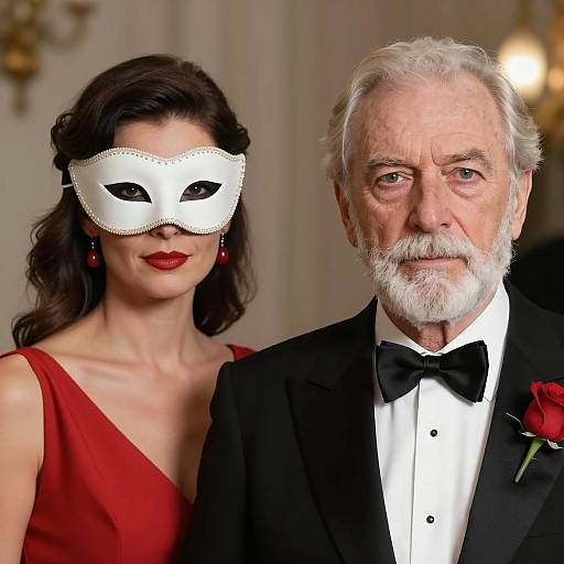 Elegant couple at masquerade ball