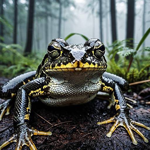 Close-up of Snake Skin Frog in Misty Forest