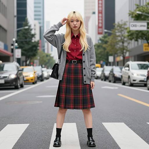 Asian woman standing confidently on city street
