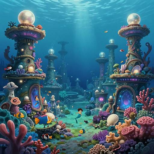 Whimsical Underwater Ghibli City