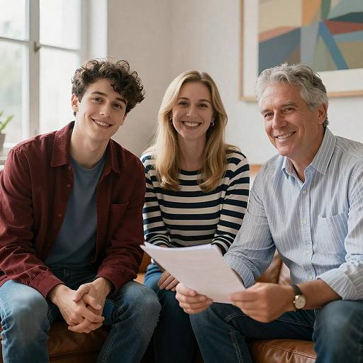Cheerful Trio in a Bright Room