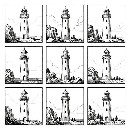 Moebius-Style Modern Lighthouse Storyboard