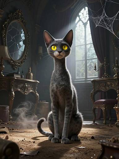 Spooky Gothic Cat in Dusty Parlor