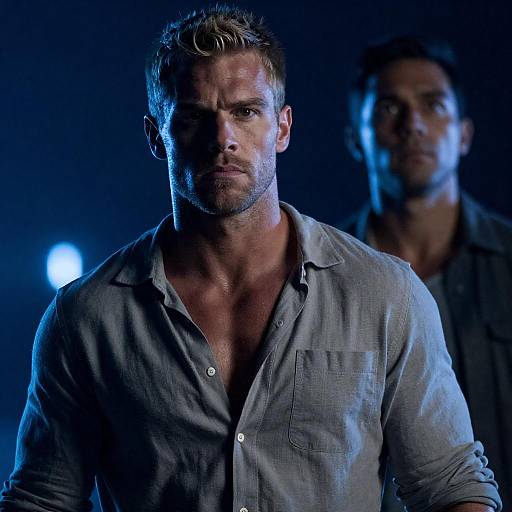 Intense Portrait of Two Men in Blue Light